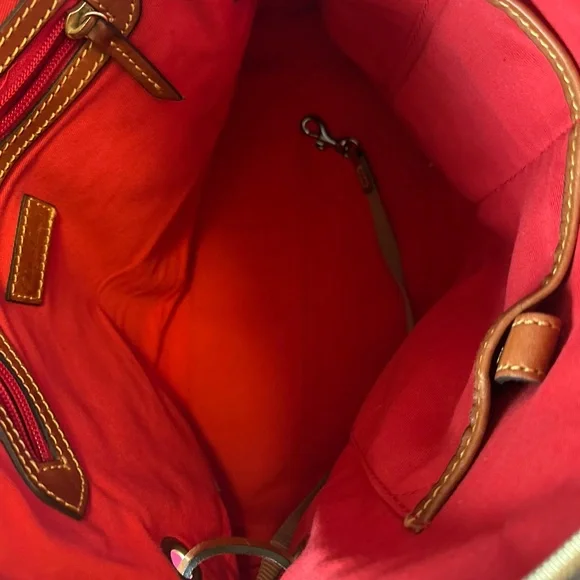 Dooney & Bourke Large Domed Satchel in bright lime green nylon and leather trim - Picture 4 of 4